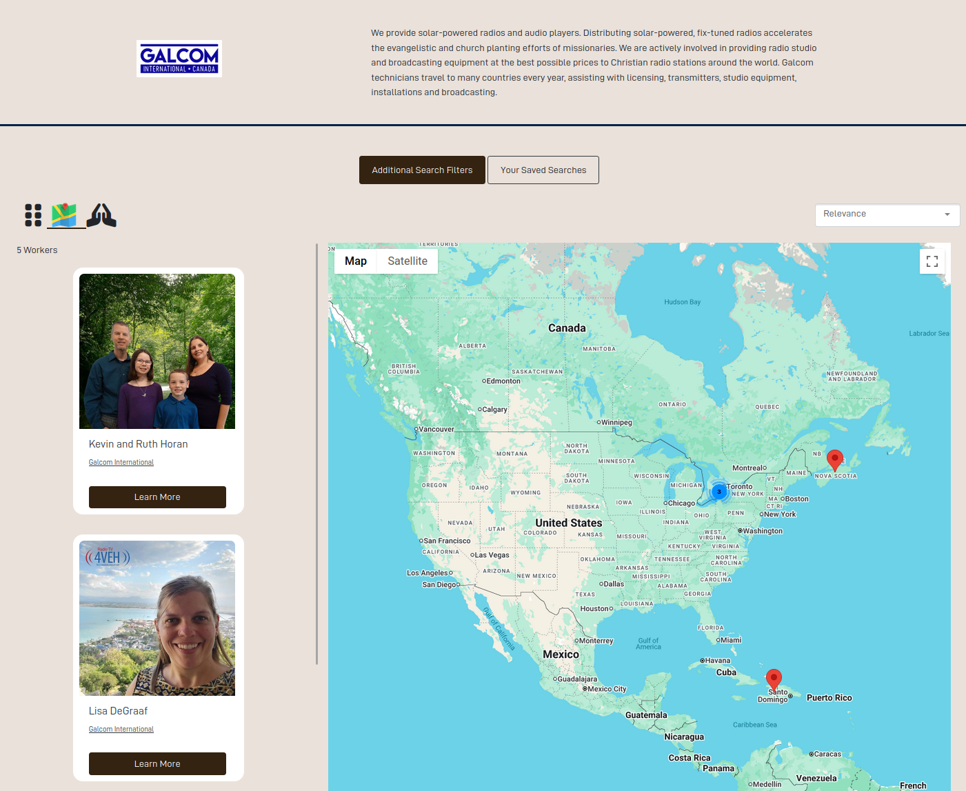 display page map view showing worker locations